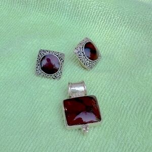 Elegant Sterling Silver and Red Jewelry Set